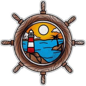 Majestic Steering Wheel Of Summer Dream Mystic Ocean Lighthouse And Scenic Sunny Sea Beach Seaside Art Vinyl Sticker
